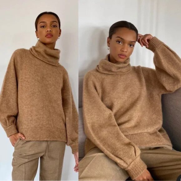 Aritzia Babaton Tan Constant Camel Adichie Sweater Oversized Turtleneck - Picture 1 of 14